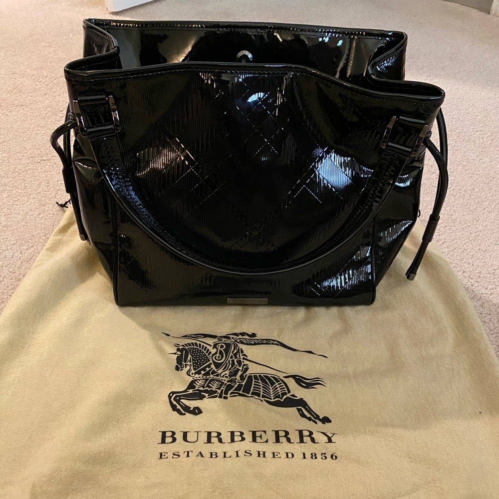 Burberry Patent Leather Tote Shoulder Bag